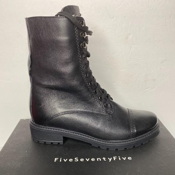 Barny's New York FiveSeventyFive Black Leather Lace Up Stud Combat Boots - 6 NEW